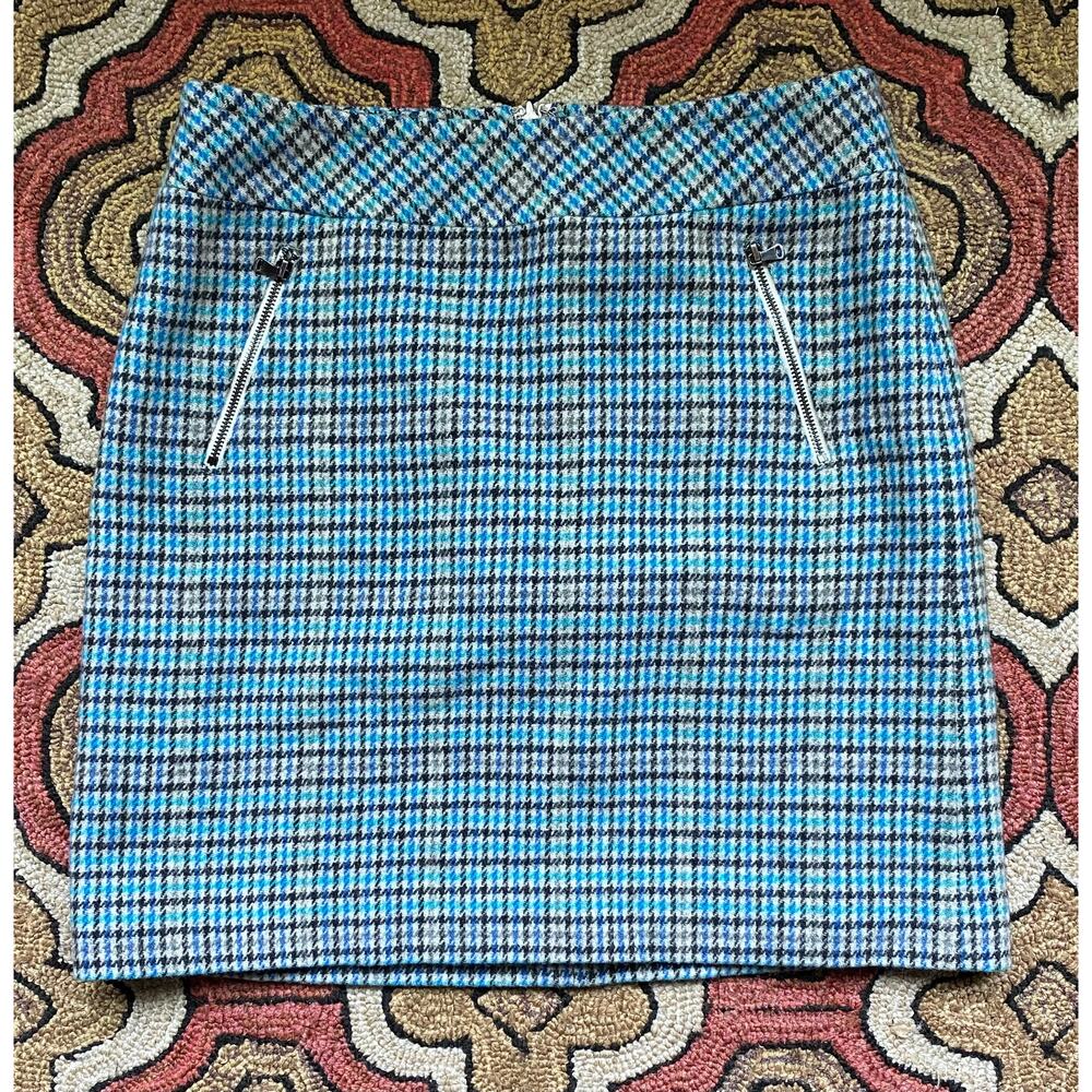 Talbots 6P Blue Houndstooth Plaid Wool Blend Mini Skirt VERY NICE CONDITION‎